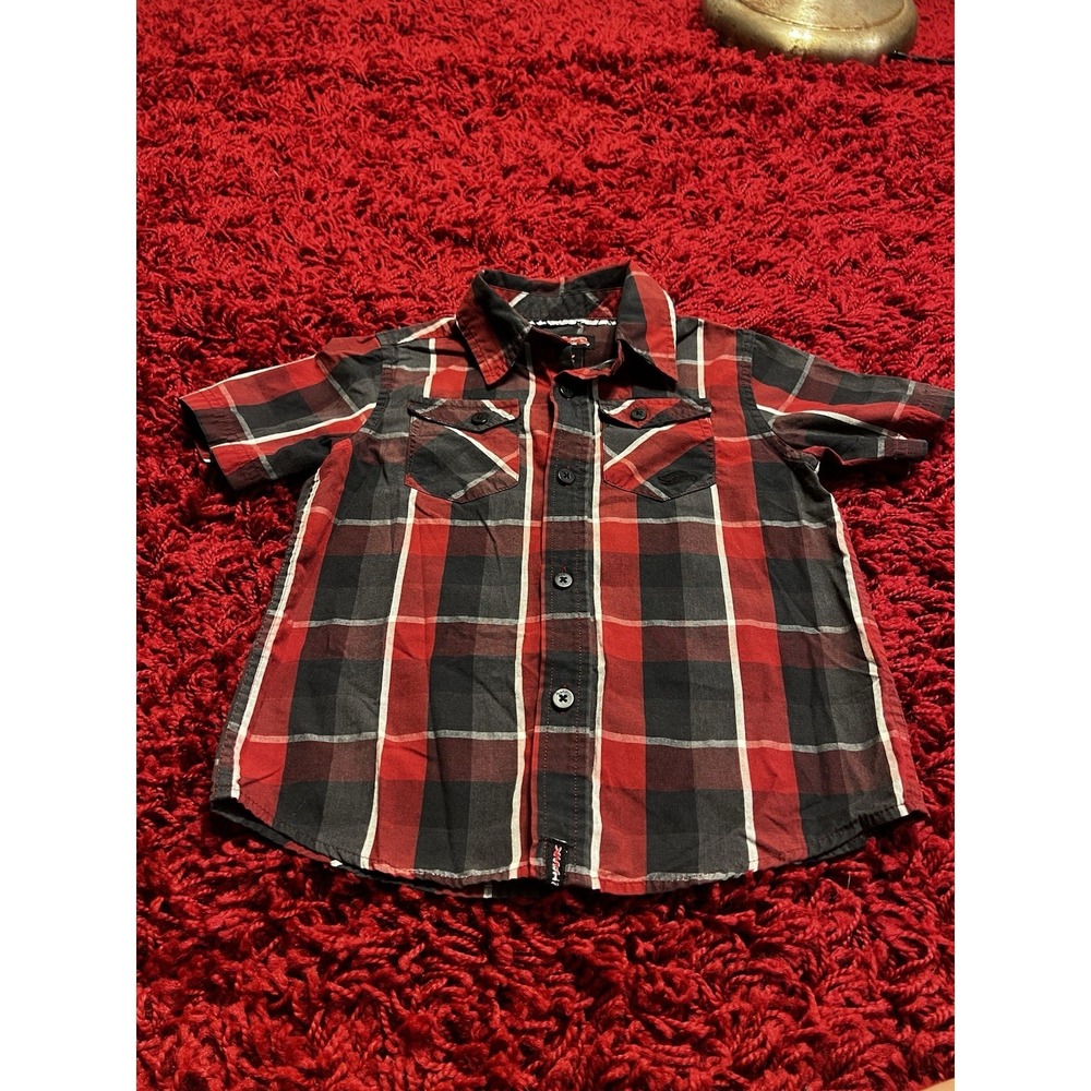 Hawks Red & Black Plaid Button-Up Shirt - Size 4T